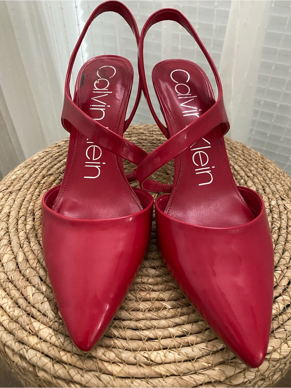 Calvin Klein Red Pointed Toe Cross-Strap Slingbacks